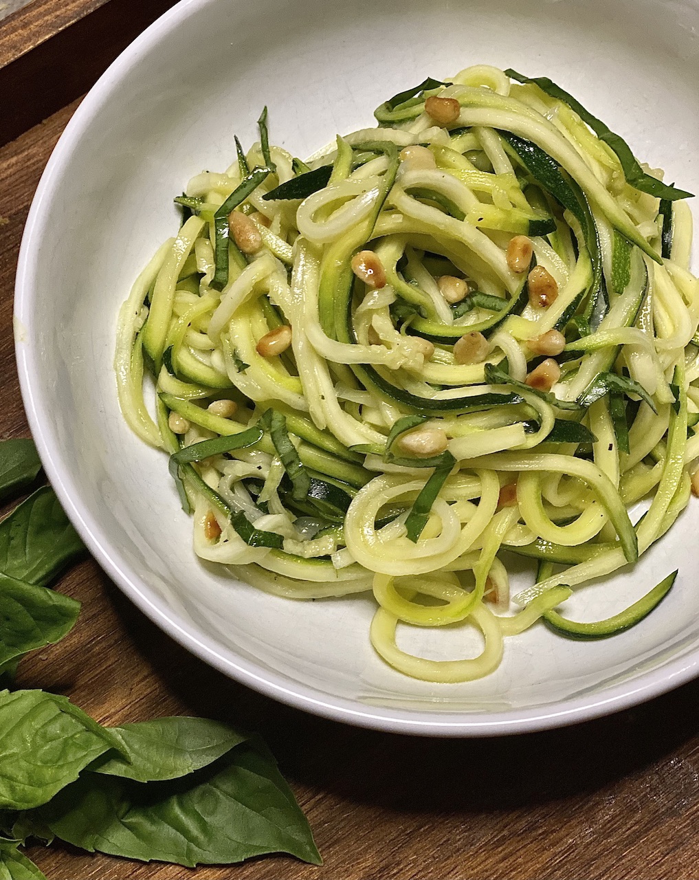 Fresh Zucchini Strands with Toasted Pine Nuts and Lemon Vinaigrette